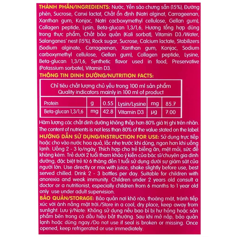 Nước Yến Sào Cao Cấp Nunest Kids bồi bổ cơ thể, tăng cường sức khỏe (4 hũ x 70ml) 
