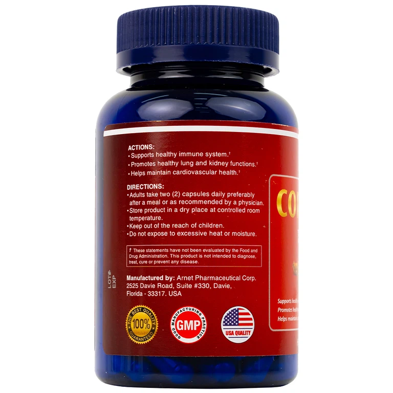 Viên uống Đông Trùng Hạ Thảo Pharma World Cordyceps 1500mg hỗ trợ tốt cho phổi và thận (60 viên)