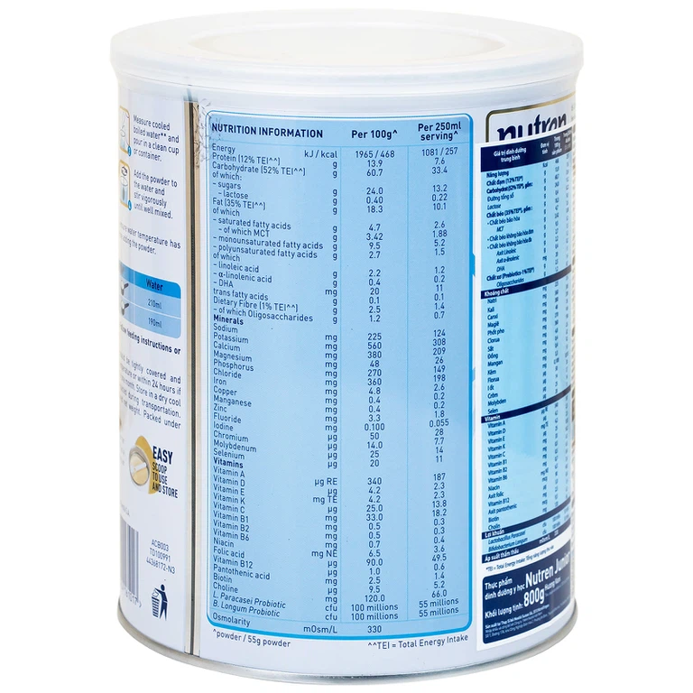 Sữa bột Nutren Junior 800g Nestlé bổ sung hoặc thay thế bữa ăn hàng ngày cho trẻ suy dinh dưỡng 