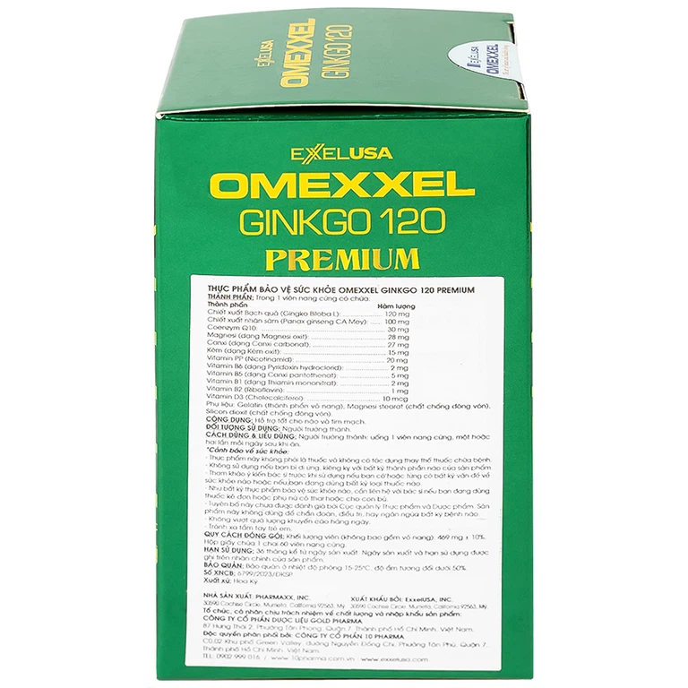 Viên uống Omexxel Ginkgo 120 Premium Omexxel hỗ trợ tốt cho não và tim mạch (60 viên)