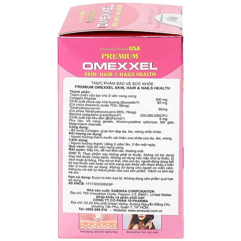 Viên uống Premium Omexxel Skin, Hair And Nails Health bổ sung Collagen, giúp làm đẹp da, tóc, móng (60 viên)