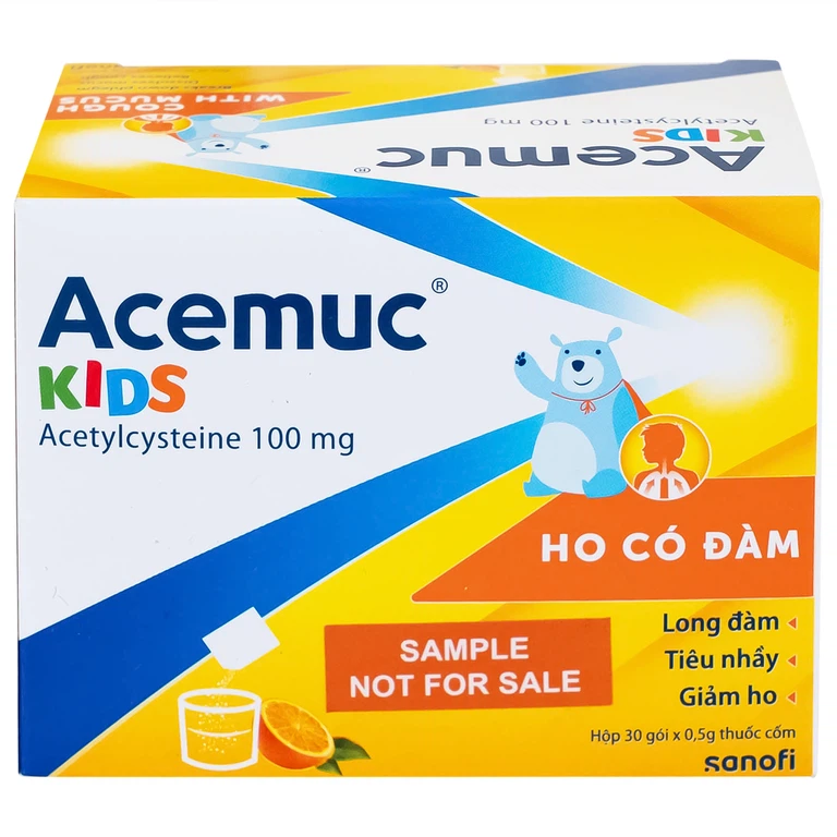 Thuốc cốm Acemuc Kids 100mg Sanofi long đàm, tiêu nhầy, giảm ho (30 gói x 0.5g)