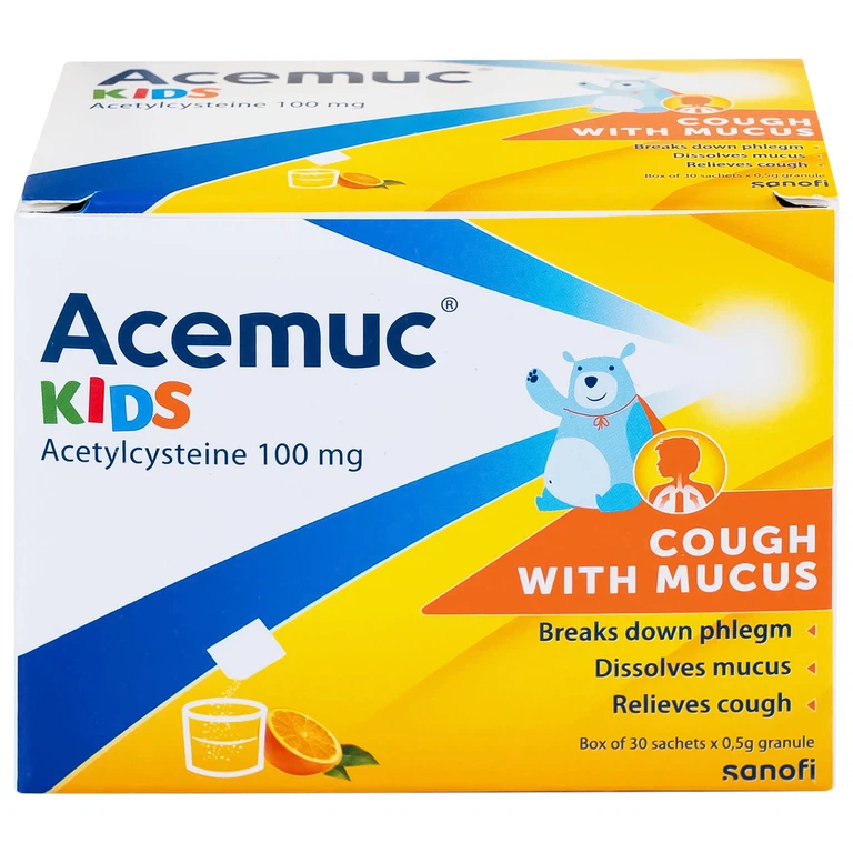 Thuốc cốm Acemuc Kids 100mg Sanofi long đàm, tiêu nhầy, giảm ho (30 gói x 0.5g)