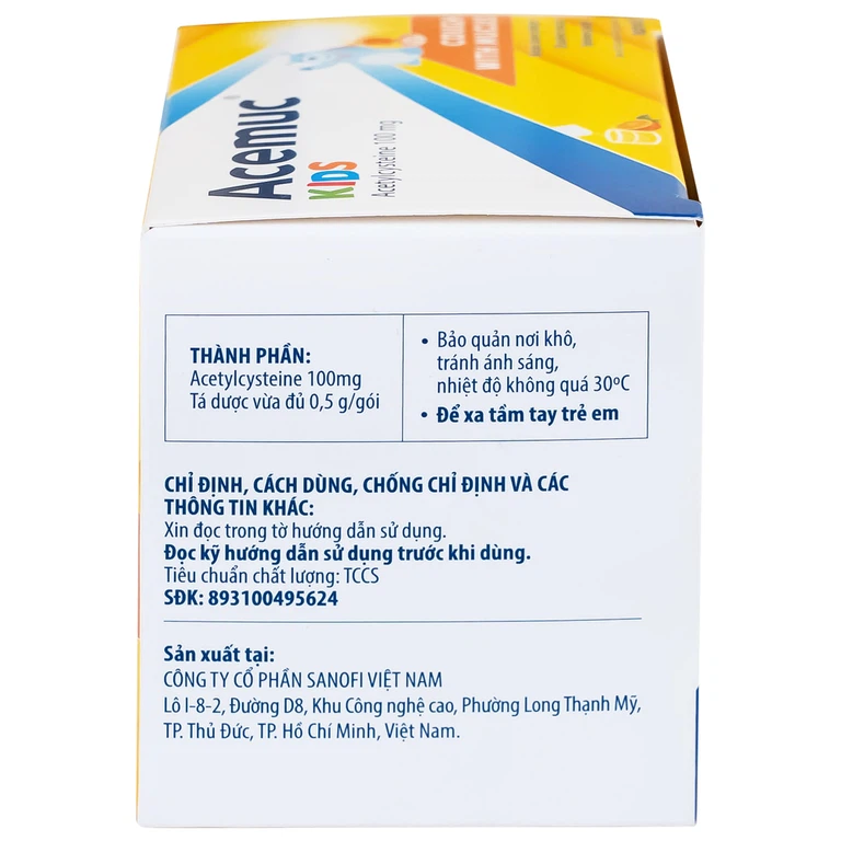 Thuốc cốm Acemuc Kids 100mg Sanofi long đàm, tiêu nhầy, giảm ho (30 gói x 0.5g)