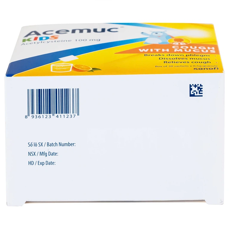 Thuốc cốm Acemuc Kids 100mg Sanofi long đàm, tiêu nhầy, giảm ho (30 gói x 0.5g)