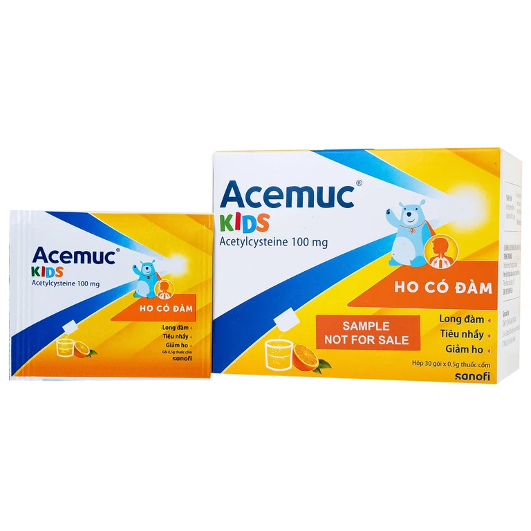 Thuốc cốm Acemuc Kids 100mg Sanofi long đàm, tiêu nhầy, giảm ho (30 gói x 0.5g)