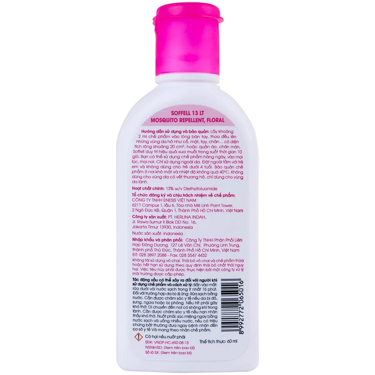 Kem xua muỗi Soffell hương hoa giúp chống muỗi trong suốt 10 giờ (60ml)