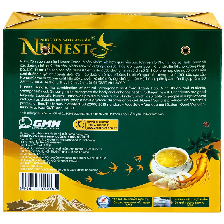Nước Yến Sào Cao Cấp Nunest Cerna Dành Cho Người Tiểu Đường (6 hũ x 70ml)