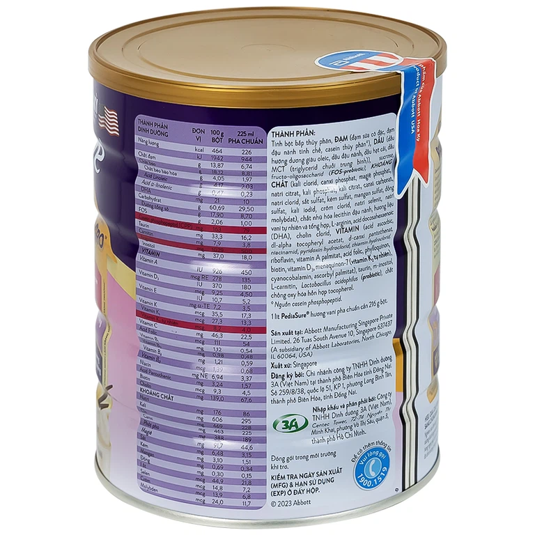 Sữa bột PediaSure 800g Abbott hương vani bổ sung dinh dưỡng cho bé từ 1-10 tuổi 