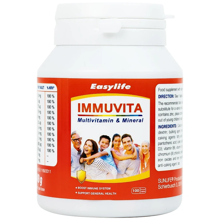 Viên uống Immuvita Easylife bổ sung vitamin và khoáng chất cho cơ thể, tăng sức khỏe (100 viên)