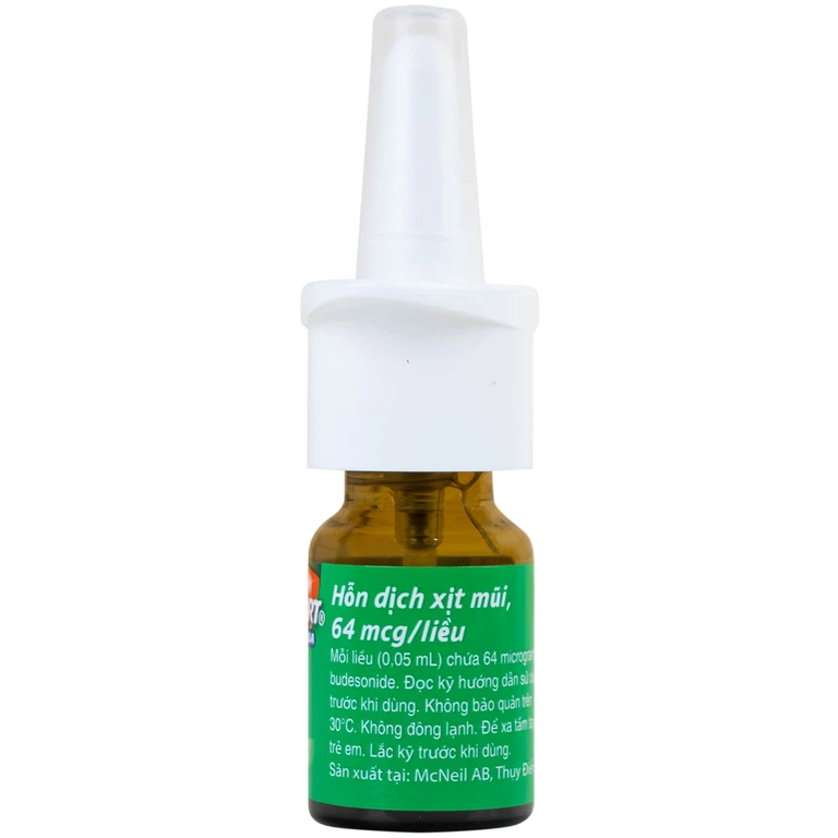 Thuốc Rhinocort Aqua 64mcg McNeil điều trị trong các trường hợp viêm mũi dị ứng quanh năm và viêm mũi dị ứng theo mùa (120 liều)