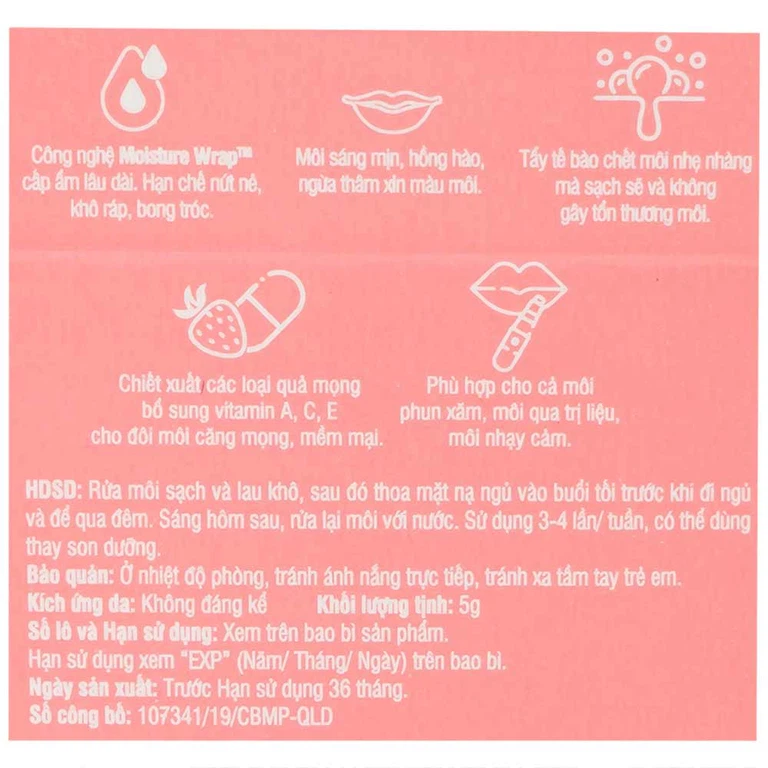 Mặt nạ ngủ môi Care:Nel Berry Lip Night Mask dưỡng ẩm, ngừa thâm dành cho môi phun xăm, nhạy cảm, môi trị liệu (5g)