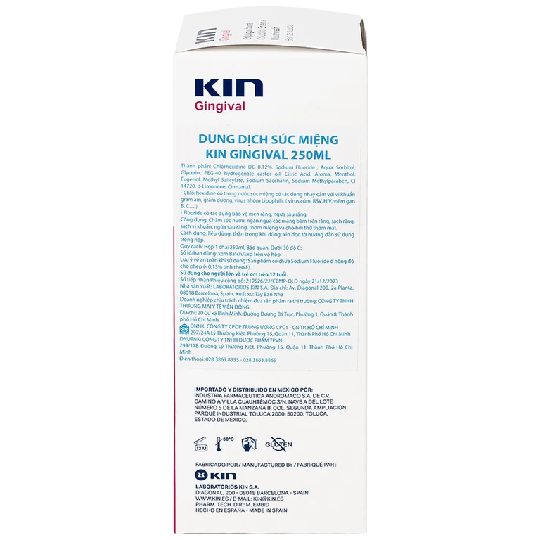 Dung dịch súc miệng Kin Gingival 250ml hỗ trợ chăm sóc nướu, ngăn ngừa các mảng bám trên răng