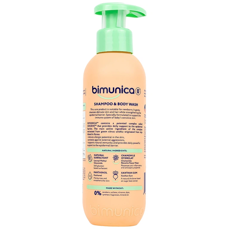 Sữa tắm gội 2 in 1 Bimunica Shampoo and Body Wash 250ml dưỡng ẩm, mịn da cho trẻ sơ sinh