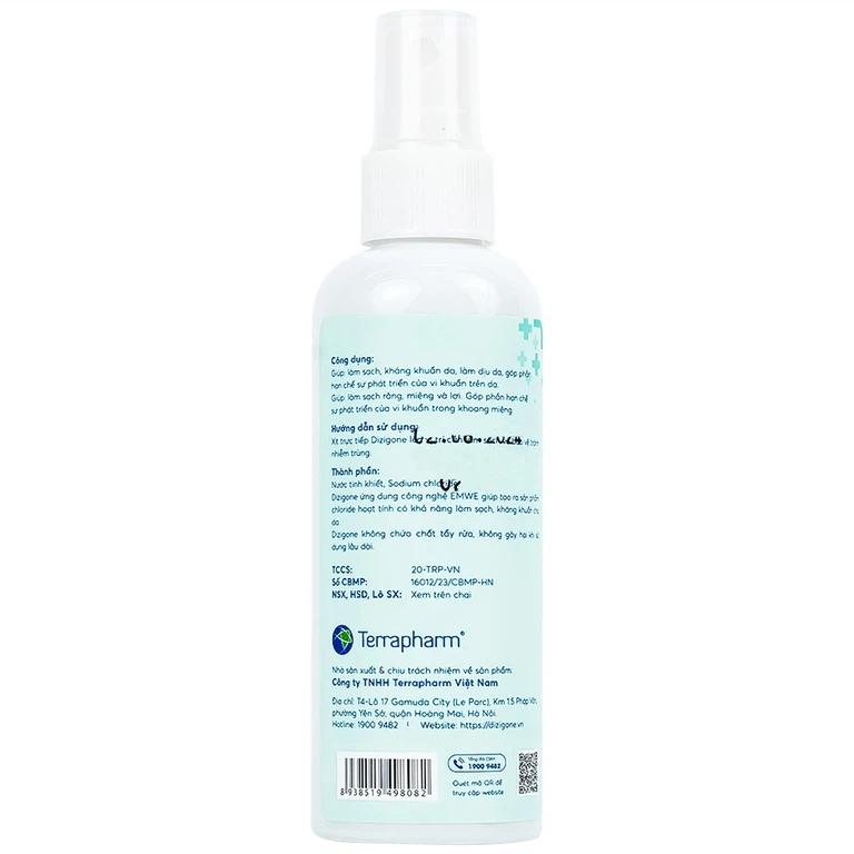 Xịt kháng khuẩn khử mùi Dizigone 100ml Terrapharm hỗ trợ vết thương mau lành