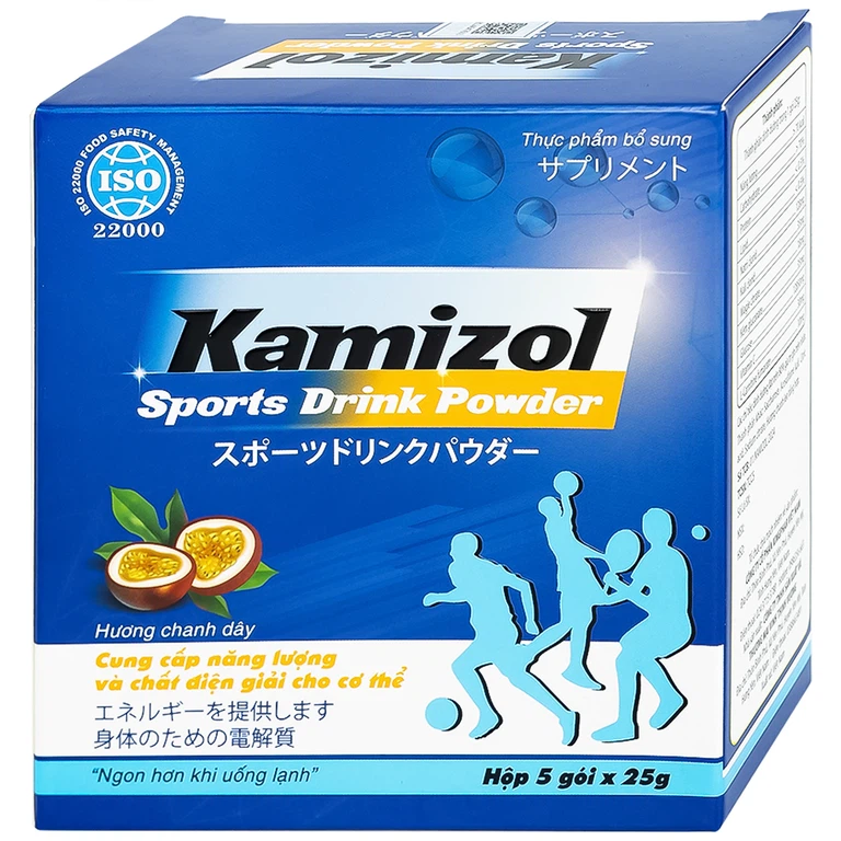 Bột điện giải vị chanh dây Kamizol Sports Drink Powder 25g cung cấp năng lượng, chất điện giải cho cơ thể (5 gói)