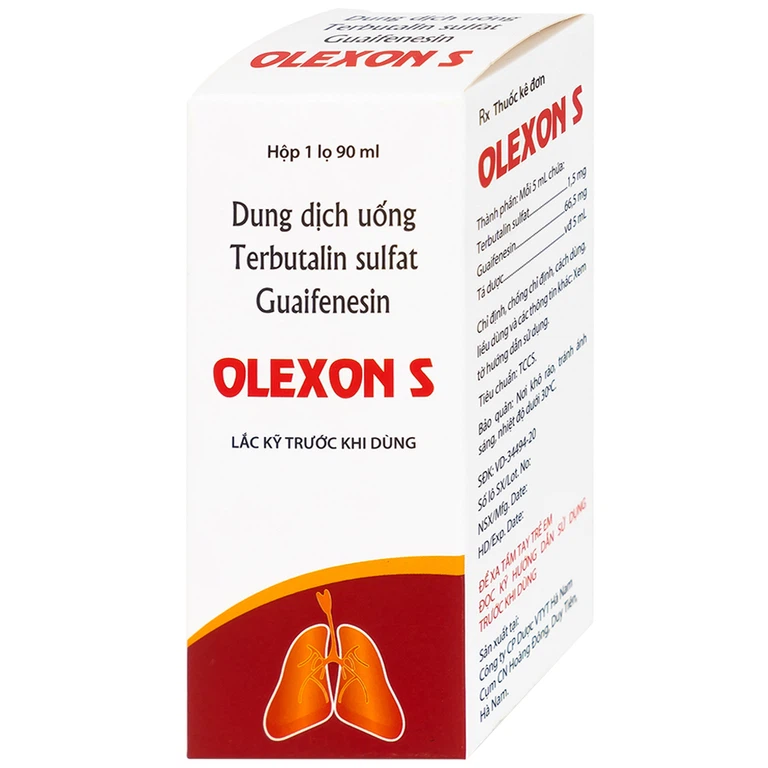 Dung dịch uống Terbutalin sulfat Guaifenesin OLEXON S Hà Nam điều trị ho có đờm, ho do hen phế quản (90ml)