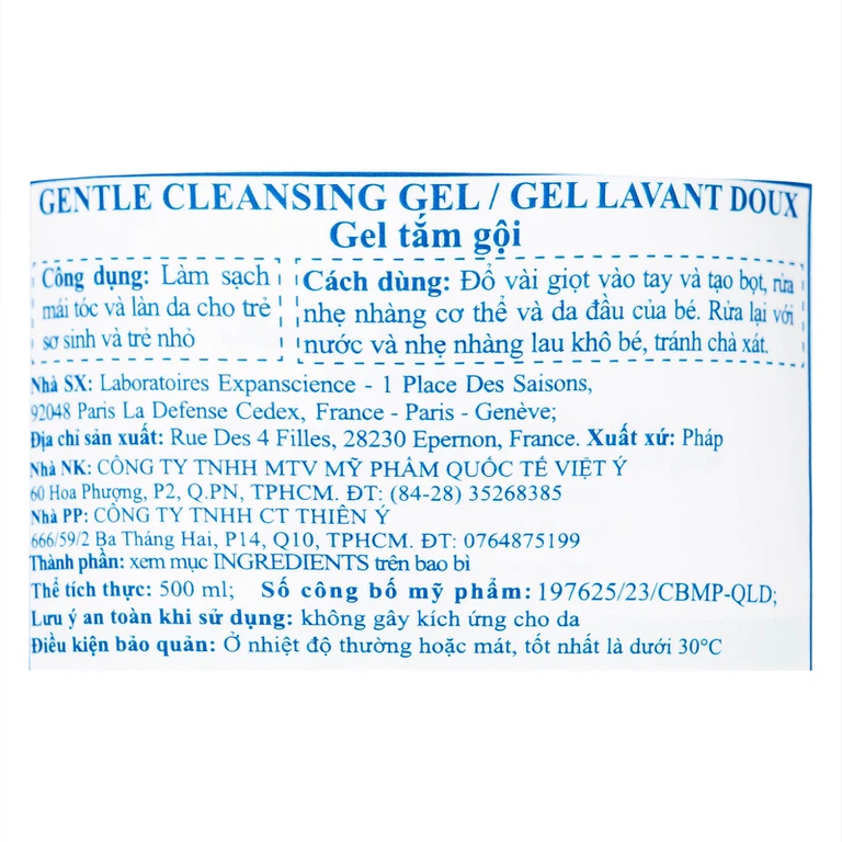 Gel tắm gội trẻ em Mustela Gentle Cleansing Gel Lavant Doux 500ml giúp làm sạch mái tóc và làn da