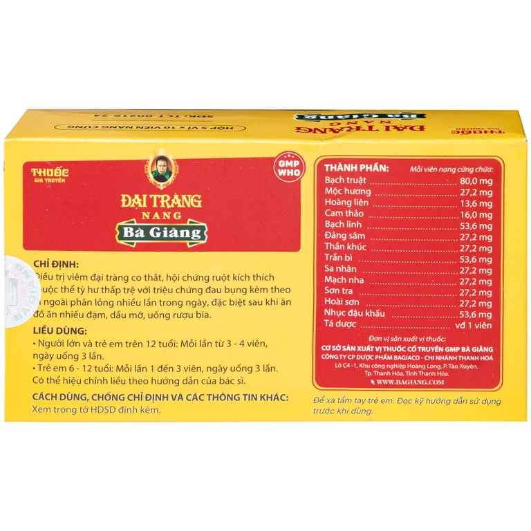 Thuốc Đại tràng nang Bà Giằng điều trị viêm đại tràng co thắt, hội chứng ruột kích thích (5 vỉ x 10 viên)
