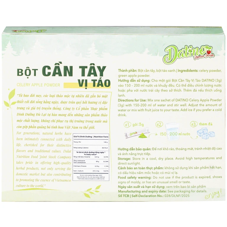 Bột Cần Tây vị táo Datino (3g x 15 gói)