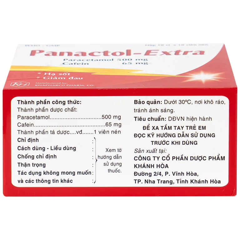 Viên nén Panactol Extra Khapharco hạ sốt, giảm đau (10 vỉ x 10 viên)