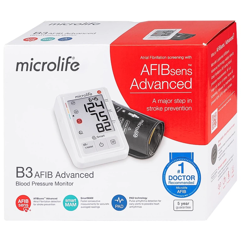Máy đo huyết áp bắp tay Microlife B3 AFIB Advanced hỗ trợ đo huyết áp, cảnh báo đột quỵ