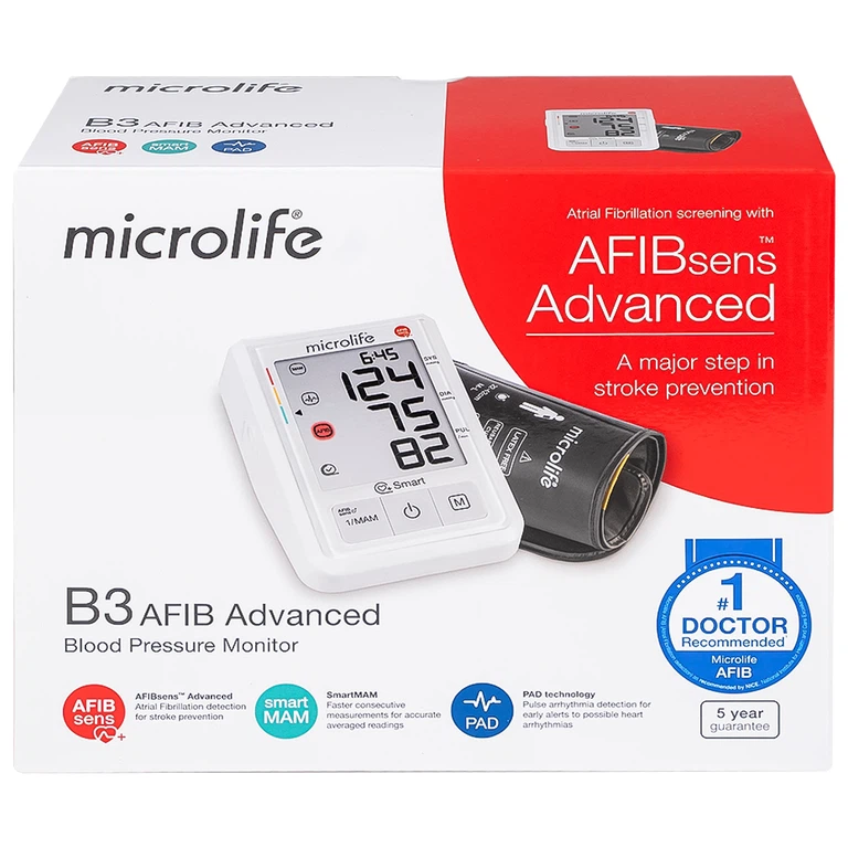 Máy đo huyết áp bắp tay Microlife B3 AFIB Advanced hỗ trợ đo huyết áp, cảnh báo đột quỵ