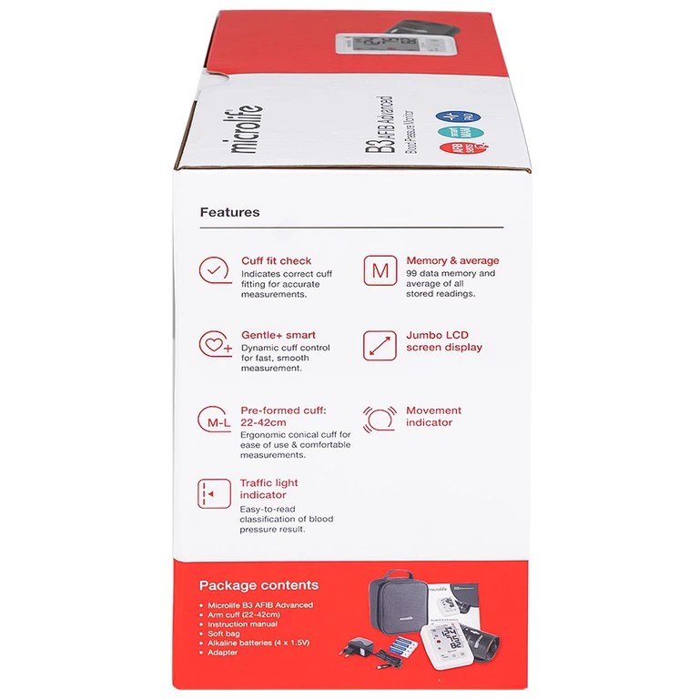 Máy đo huyết áp bắp tay Microlife B3 AFIB Advanced hỗ trợ đo huyết áp, cảnh báo đột quỵ
