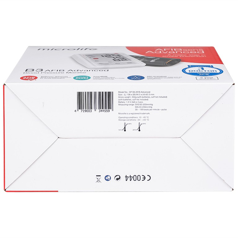 Máy đo huyết áp bắp tay Microlife B3 AFIB Advanced hỗ trợ đo huyết áp, cảnh báo đột quỵ
