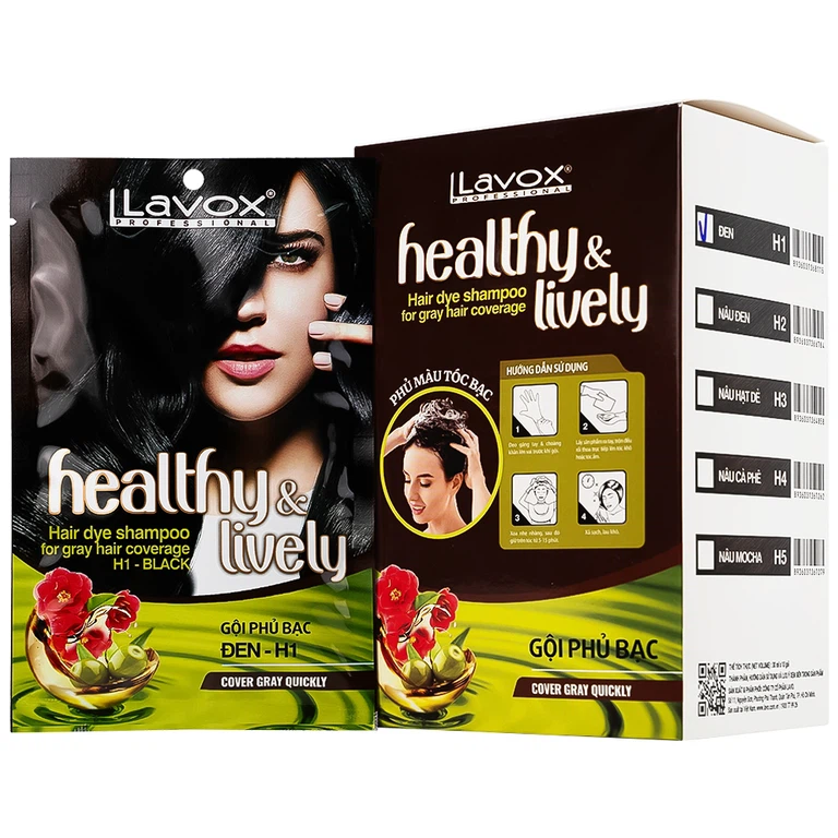 Gội phủ bạc Healthy and lively H1 Lavox màu đen (10 gói x 30ml)