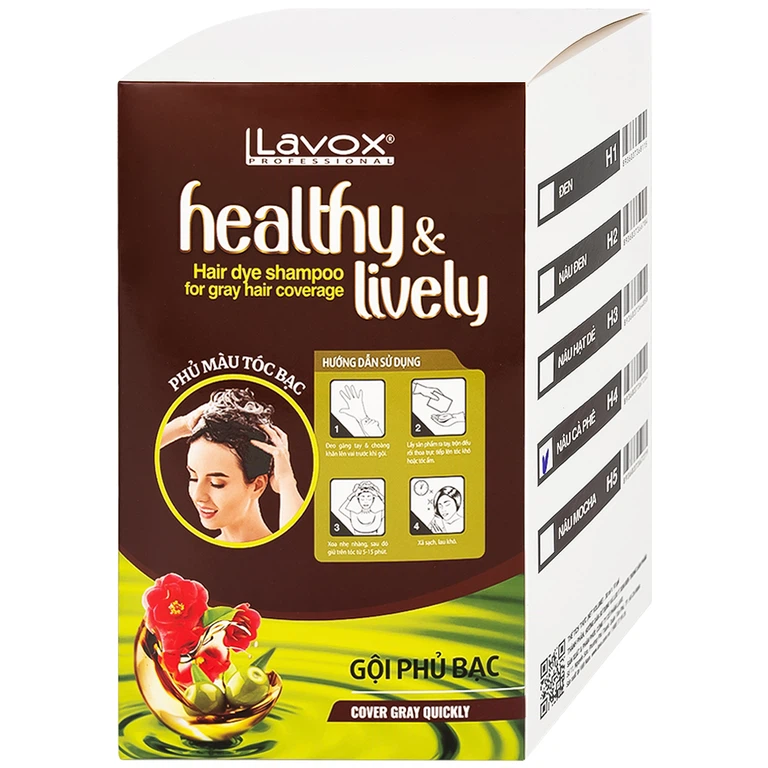 Gội phủ bạc Healthy and lively H4 Lavox màu nâu cà phê (10 gói x 30ml)