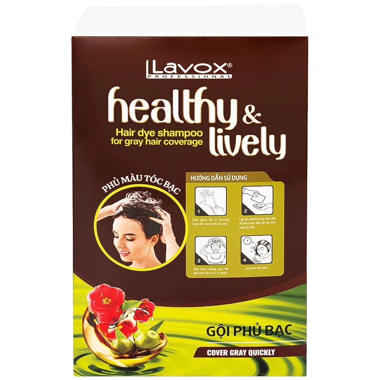 Gội phủ bạc Healthy and lively H4 Lavox màu nâu cà phê (10 gói x 30ml)