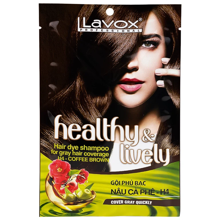 Gội phủ bạc Healthy and lively H4 Lavox màu nâu cà phê (10 gói x 30ml)