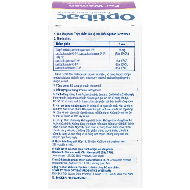 Viên uống Optibac For Women Optibac Probiotics bổ sung lợi khuẩn hỗ trợ sức khỏe nữ giới (90 viên)