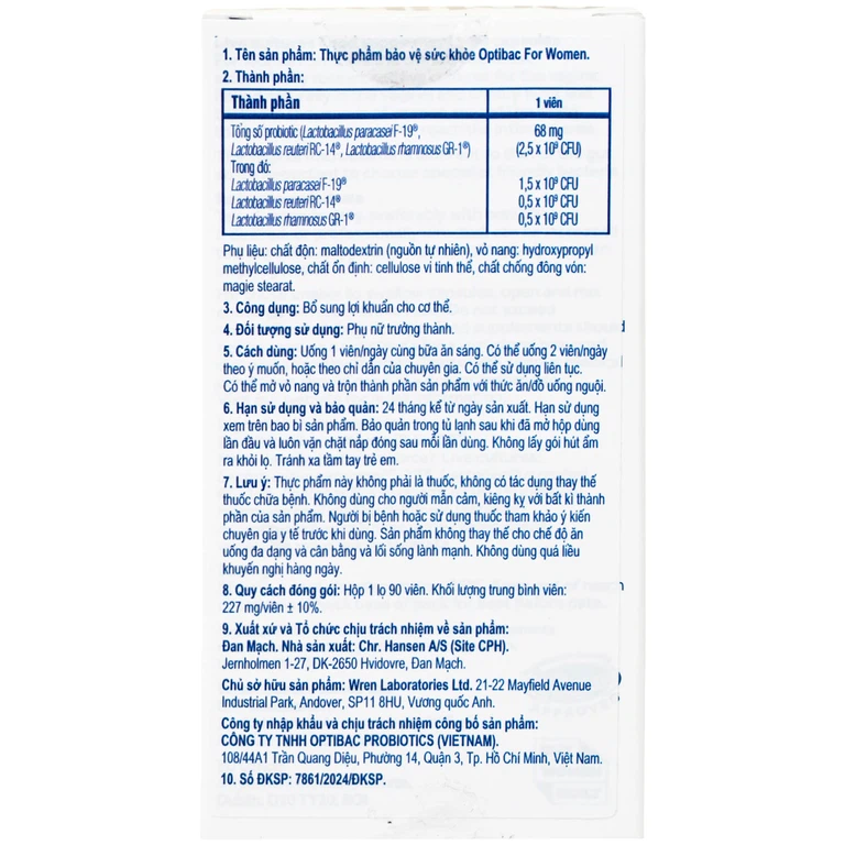 Viên uống Optibac For Women Optibac Probiotics bổ sung lợi khuẩn hỗ trợ sức khỏe nữ giới (90 viên)