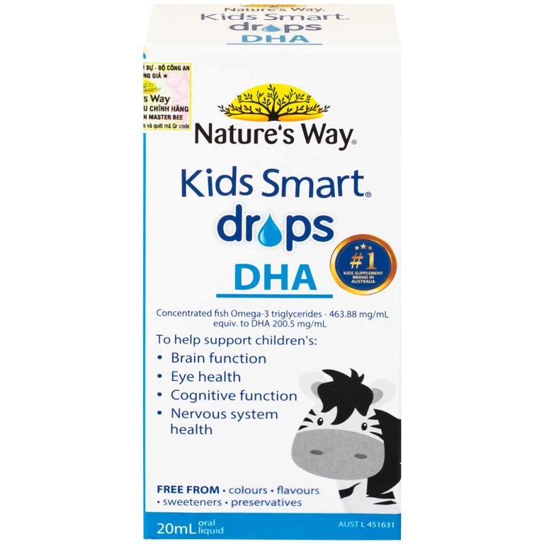 Siro Kids Smart Drops DHA 20ml Nature's Way thúc đẩy sự phát triển của não bộ và hệ thần kinh ở trẻ nhỏ