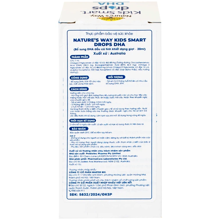 Siro Kids Smart Drops DHA 20ml Nature's Way thúc đẩy sự phát triển của não bộ và hệ thần kinh ở trẻ nhỏ