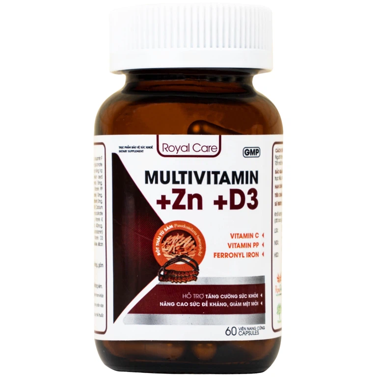 Viên uống Multivitamin +Zn +D3 Royal Care hỗ trợ tăng cường sức khỏe, nâng cao sức đề kháng (60 viên)
