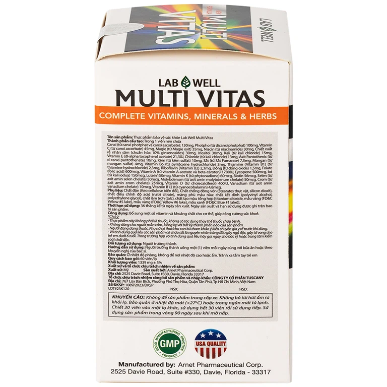 Viên nén Multi Vitas Lab Well bổ sung vitamin và khoáng chất cho cơ thể (60 viên)