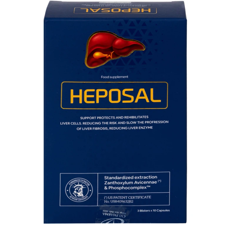 Viên uống Heposal hỗ trợ tăng cường chức năng gan, bảo vệ và phục hồi tế bào gan (3 vỉ x 10 viên)
