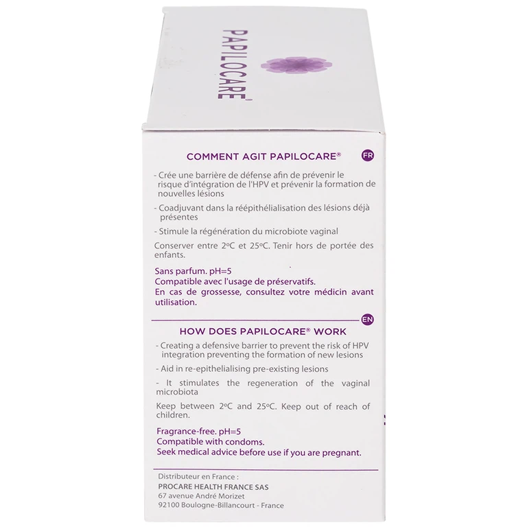 Gel đặt âm đạo Papilocare Procare Health phòng ngừa và điều trị tổn thương do HPV (21 tuýp) 