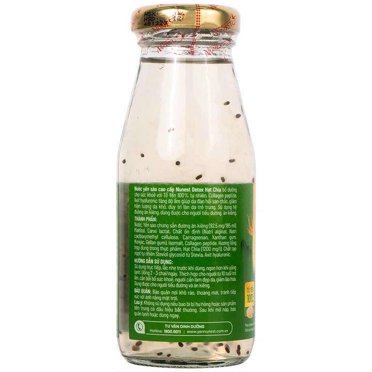 Nước Yến Sào Cao Cấp Nunest Detox Hạt Chia 5% Yến (6 chai x 185ml)