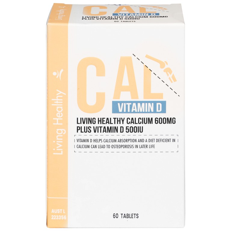 Viên uống Living Healthy Calcium 600mg Plus Vitamin D 500IU hỗ trợ phát triển xương, răng (60 viên)
