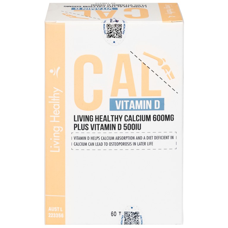 Viên uống Living Healthy Calcium 600mg Plus Vitamin D 500IU hỗ trợ phát triển xương, răng (60 viên)