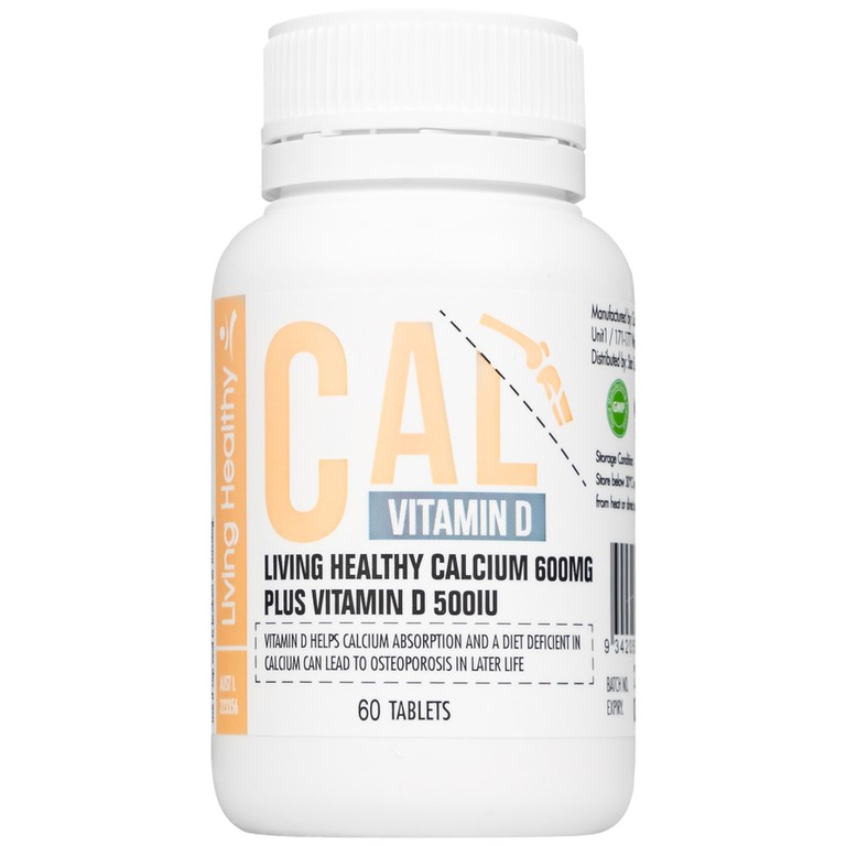 Viên uống Living Healthy Calcium 600mg Plus Vitamin D 500IU hỗ trợ phát triển xương, răng (60 viên)