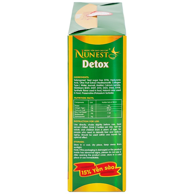 Nước Yến Sào Cao Cấp Nunest Detox thanh lọc, thải độc cho cơ thể, chống lão hóa (6 hũ x 70ml) 