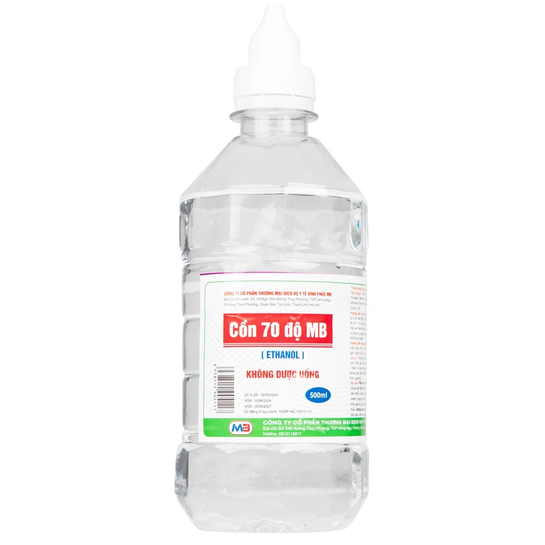 Cồn 70 độ Vĩnh Phúc dùng để diệt khuẩn dụng cụ y tế, bề mặt trong y tế (500ml)