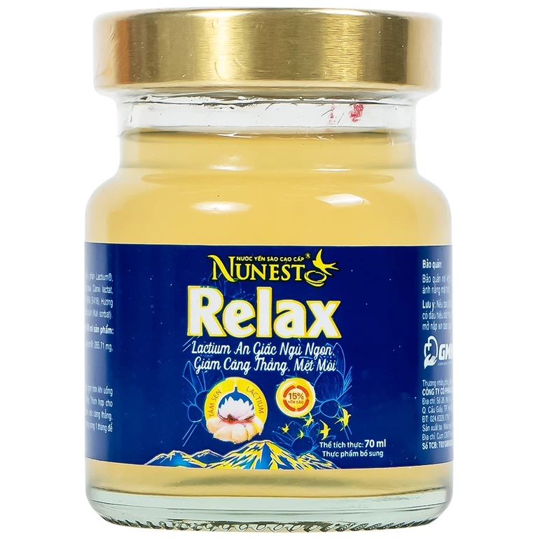 Nước Yến Sào Cao Cấp Nunest 15% Relax an giấc ngủ ngon, giảm căng thẳng, mệt mỏi (6 hũ x 70ml)