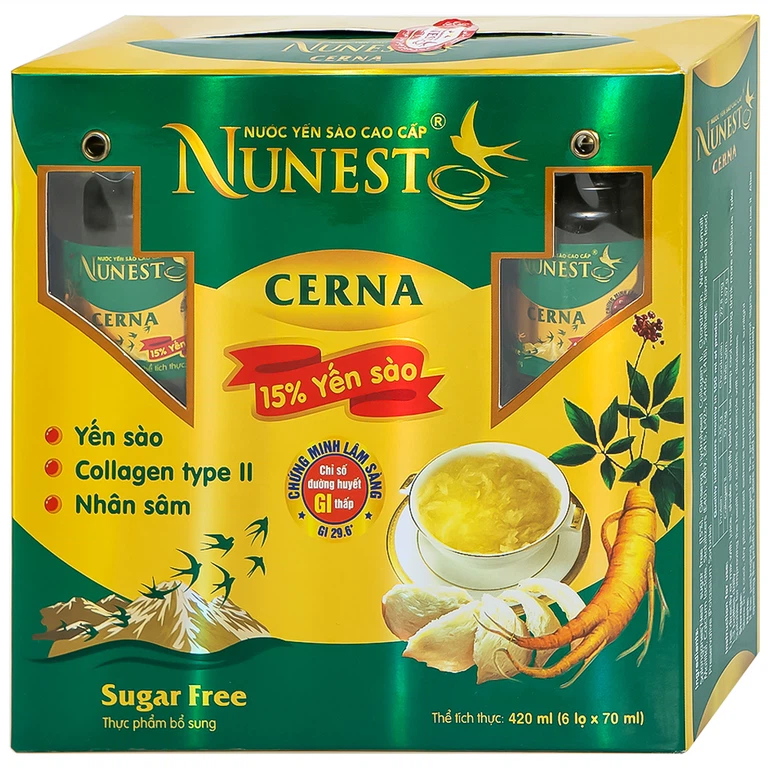 Nước Yến Sào Cao Cấp Nunest Cerna Dành Cho Người Tiểu Đường (6 hũ x 70ml)