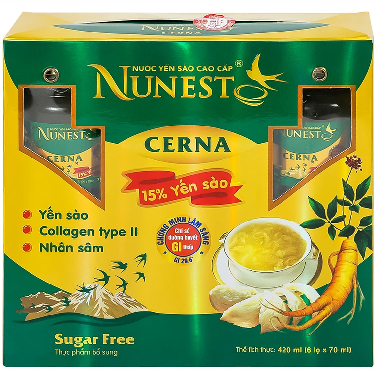 Nước Yến Sào Cao Cấp Nunest Cerna Dành Cho Người Tiểu Đường (6 hũ x 70ml)